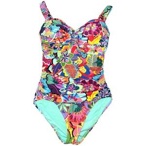 WB4 Bleu Rod Beattie Floral Print One Piece Swimsuit Size 10 Colorful